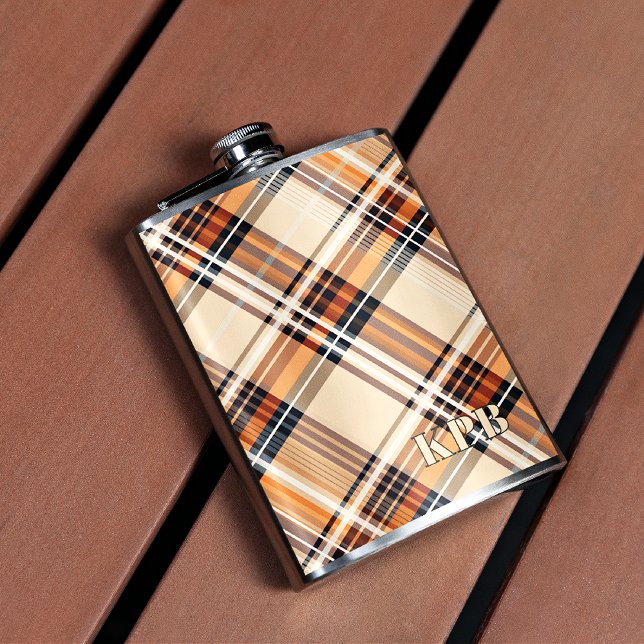 Traditional Autumn Plaid Vinyl Wrapped Hip Flask (Creator Uploaded)