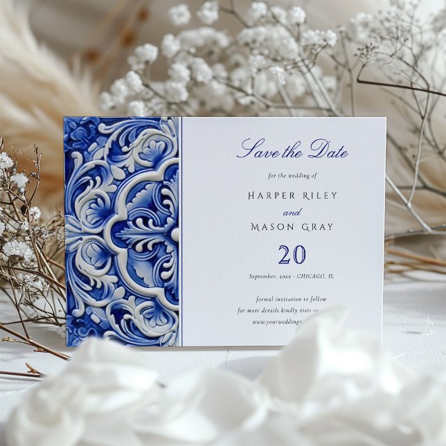 Traditional Azulejo Tile "Save the Date" Wedding Invitation (Creator Uploaded)