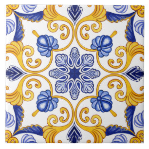 Traditional Azulejo watercolor Mediterranean Ceramic Tile