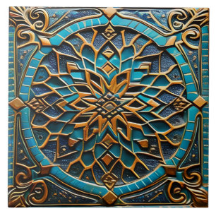 Traditional Azure and Orange ceramic art  Ceramic Tile