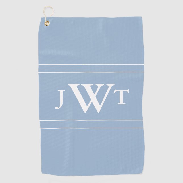 Traditional Baby Blue and White Monogrammed Golf Towel (Front)