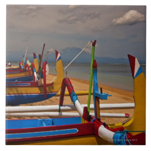 Traditional Balanese fishing boats on beach near Tile