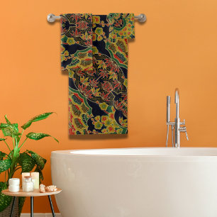 Traditional Bamboo Leaf Japanese Plum Flower  Bath Towel Set