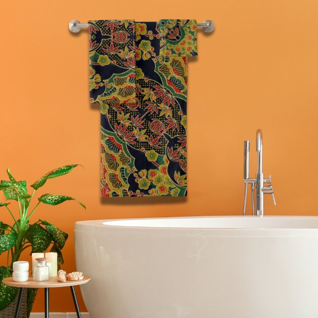 Traditional Bamboo Leaf Japanese Plum Flower  Bath Towel Set (Traditional Bamboo Leaf Japanese Plum Flower Bath Towel Set)