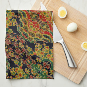 Traditional Bamboo Leaf Japanese Plum Flower  Tea Towel