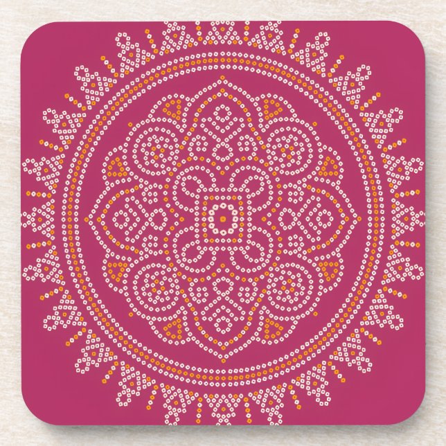 Traditional Bandhani Mandala Coaster (Front)