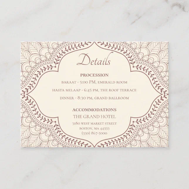 Traditional Beige Mehndi Indian Hindu Wedding Enclosure Card