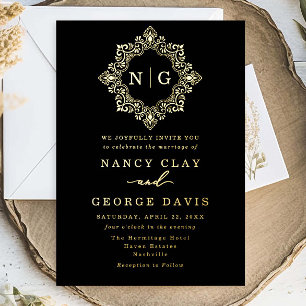 Traditional Black and Gold Crest Monogram Wedding
