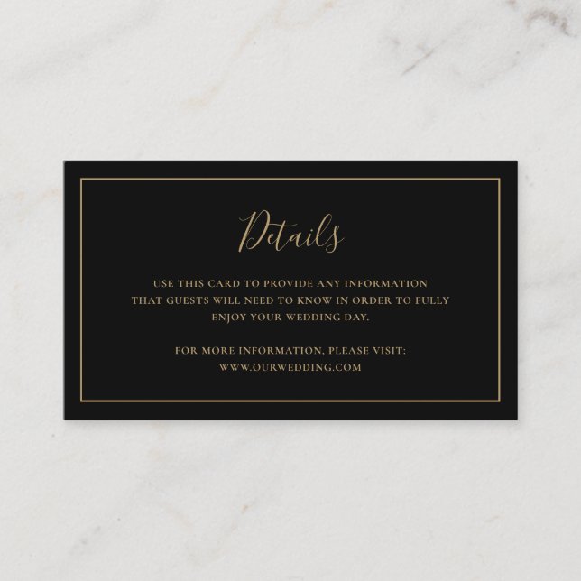 Traditional Black and Gold Elegant Wedding Enclosure Card (Front)