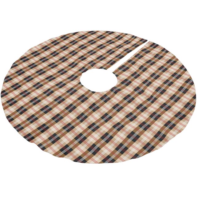 Traditional black and tan plaid brushed polyester tree skirt (Angled)