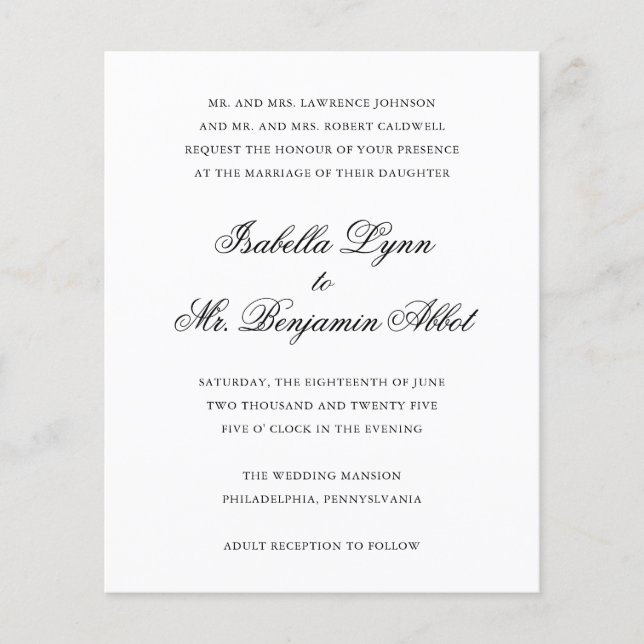 Traditional Black and White Budget Wedding Invite Flyer (Front)