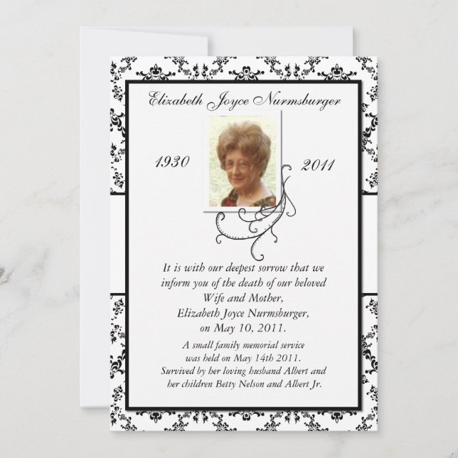 Traditional Black and White Death Announcement (Front)