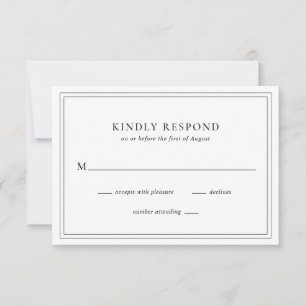 Traditional Black and White Elegant Wedding RSVP Card