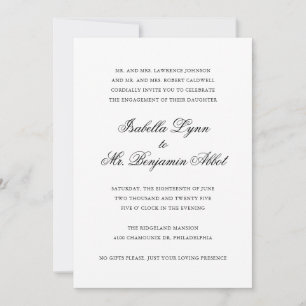 Traditional Black and White Engagement Party Invitation