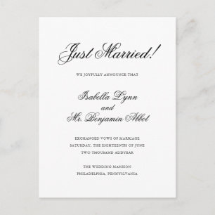 Traditional Black and White Formal Elegant Wedding Announcement Postcard