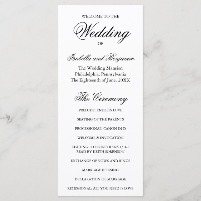 Traditional Black and White Formal Elegant Wedding Program (Front)
