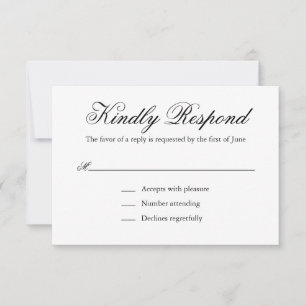 Traditional Black and White Formal Elegant Wedding RSVP Card