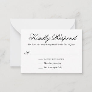 Traditional Black and White Mini Wedding RSVP Card