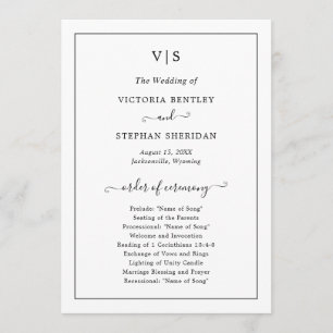 Traditional Black and White Monogram Wedding Program