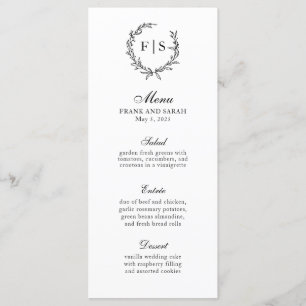 Traditional Black and White Monogram Wreath Menu
