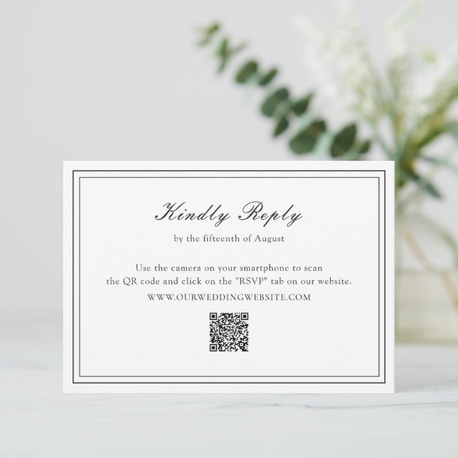 Traditional Black and White QR Code Wedding RSVP Card (Standing Front)
