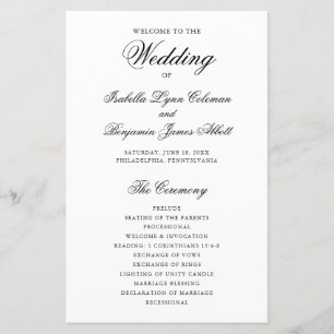Traditional Black and White Wedding Program