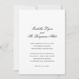Traditional Black and White Wedding Reception Invitation