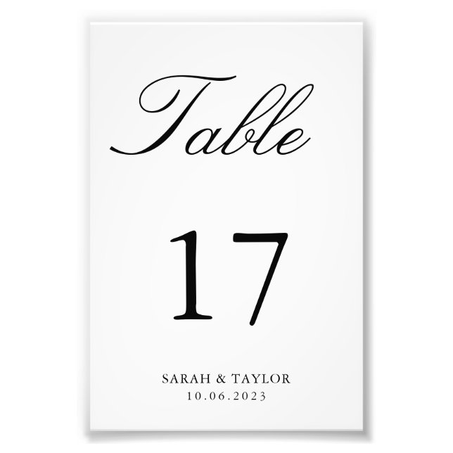 Traditional Black and White Wedding Table Number Photo Print (Front)