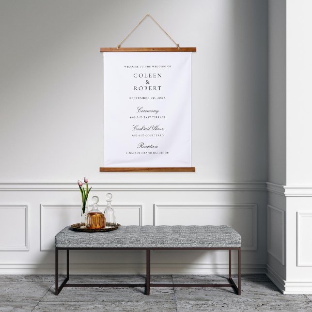 Traditional Black and White Welcome Wedding Sign Hanging Tapestry (Creator Uploaded)