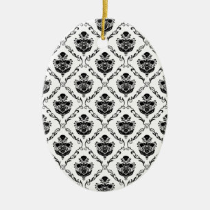 Traditional Black Damask Ceramic Ornament