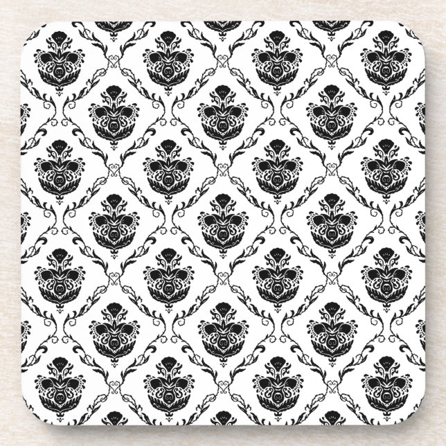 Traditional Black Damask Coaster (Front)
