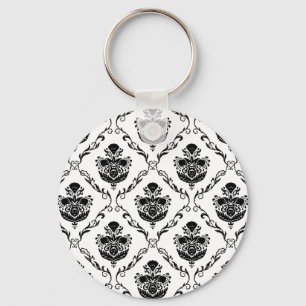Traditional Black Damask Key Ring