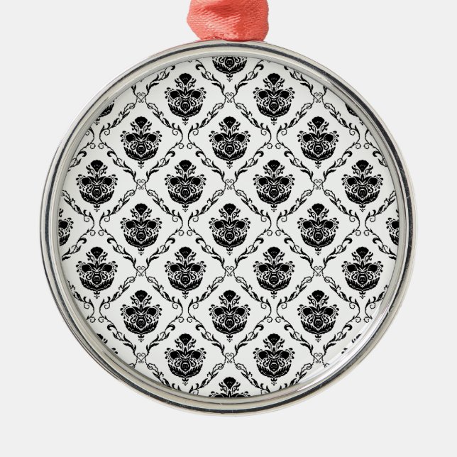 Traditional Black Damask Metal Ornament (Front)