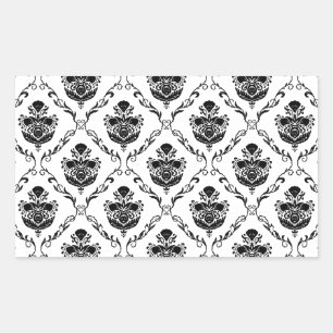 Traditional Black Damask Rectangular Sticker