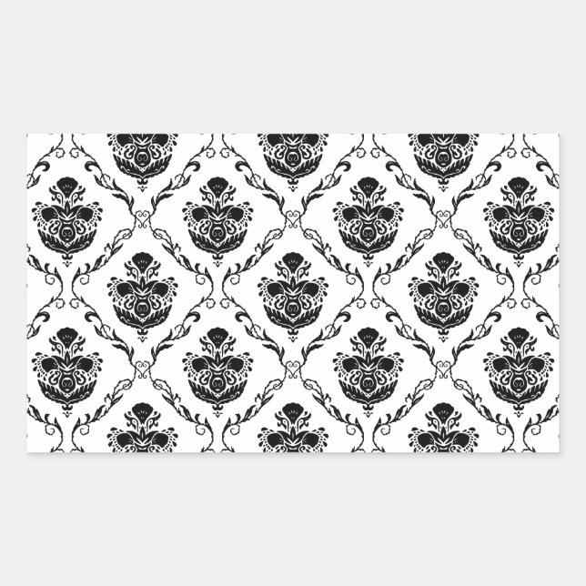 Traditional Black Damask Rectangular Sticker (Front)