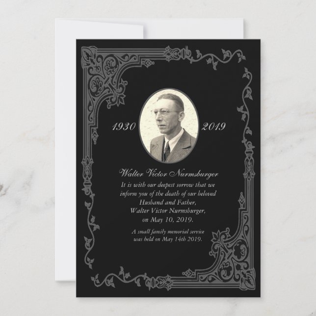 Traditional Black Death Announcement Card (Front)