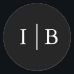 Traditional Black Formal Elegant Wedding Classic Round Sticker<br><div class="desc">Elegant and classic wedding stickers with a simple design featuring your two initial monogram with a line in a white serif font over a black background. The background and font colours may be changed to any colours that you wish. A plain and basic design that still comes across as classy....</div>