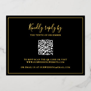 Traditional Black QR Code Wedding Foil RSVP Card