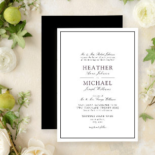 Traditional Black & White Classic Script Wedding Invitation