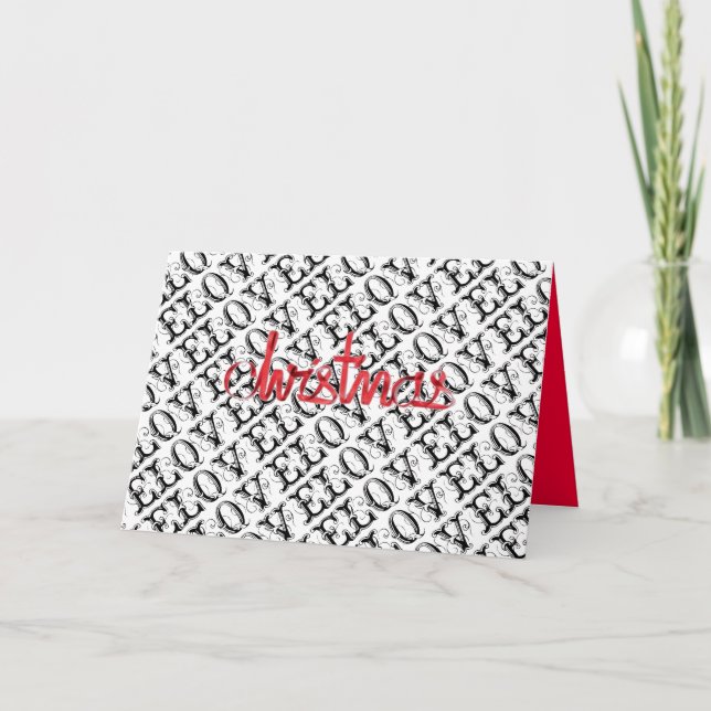 Traditional Black White Love Modern Red Christmas Holiday Card (Front)