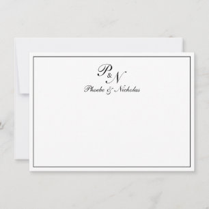Traditional Black White Monogram Formal Wedding Thank You Card