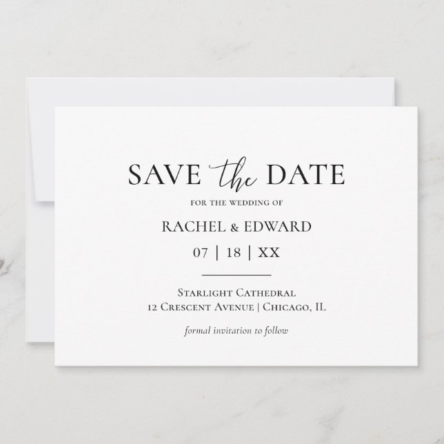 Traditional Black & White Wedding Save The Date (Front)