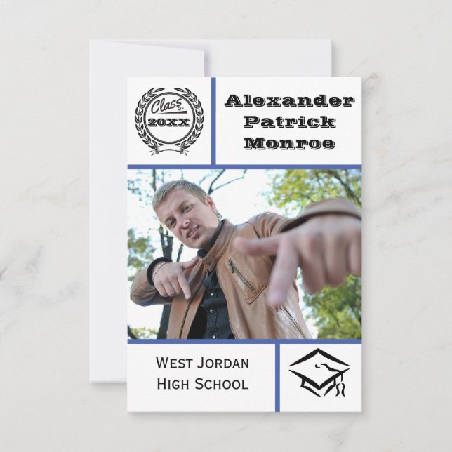 Traditional Blue - 3x5 Graduation Invitation (Front)