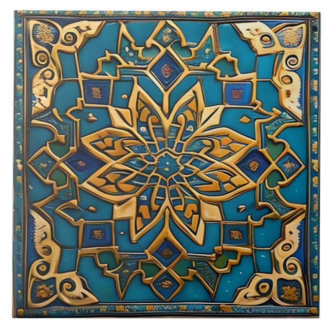 Traditional Blue and Orange ceramic art  Ceramic Tile (Front)