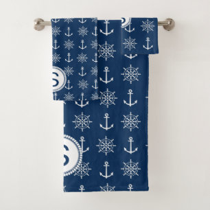 Traditional Blue and White Nautical Design Bath Towel Set
