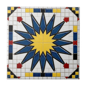 Traditional Blue and Yellow Moroccan Zellij Star  Ceramic Tile