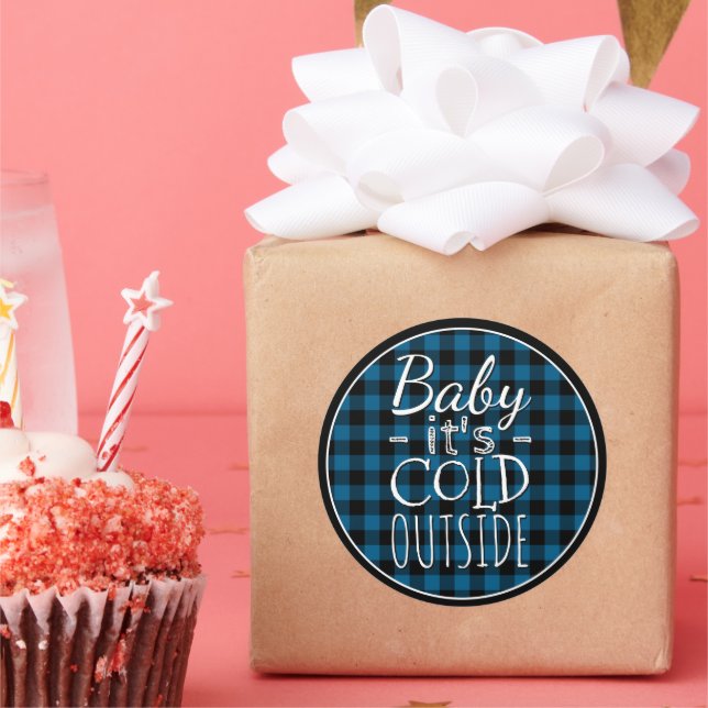 Traditional Blue Black Country Check Plaid Pattern Classic Round Sticker (Party)