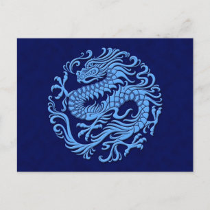 Traditional Blue Chinese Dragon Circle Postcard