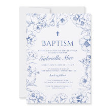 Traditional Blue Floral Baptism Invitation