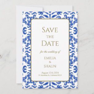 Traditional Blue Italian Wedding Save the Date Invitation